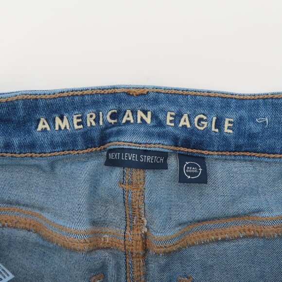 American Eagle Women 6 Extra Short Super High Rise Flare Denim Jeans Distressed - Picture 10 of 15